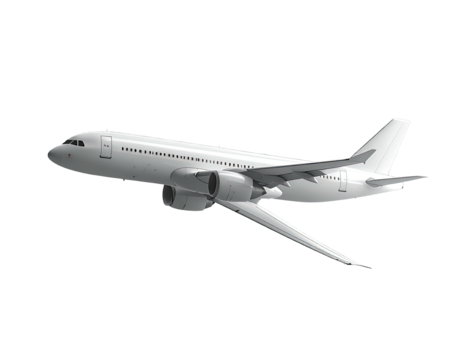 A side-view illustration of a large passenger plane, set against a transparent black backdrop