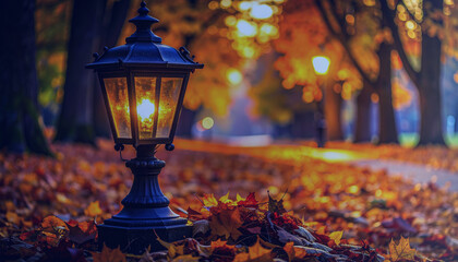 lantern in autumn park