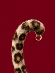 Leopard Tail with Gold Hoop on Red Background