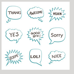 Set of chat speech bubble, Doodle conversation ,Speech bubble, speech balloon, bubbles with small talk , Hand drawn speech bubbles, 