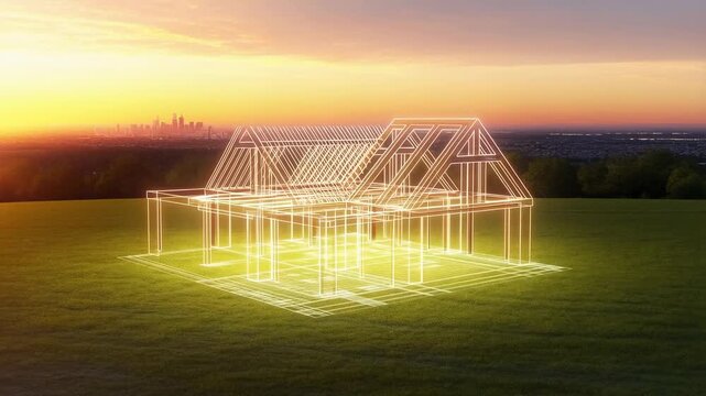 Imagining Architectural Visions: The Transformation of a Blank Landscape into a Stunning Home Surrounded by Sunset and City Skyline