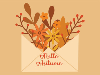 Hello Autumn Envelope with Fall Flowers and Leaves