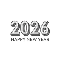 Modern 3d happy new year 2026 design isolated on white background simple and contemporary illustration with a clean, minimalist aesthetic
