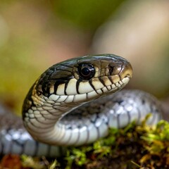 Fototapeta premium Close-up shot of a green-eyed snake in its natural habitat