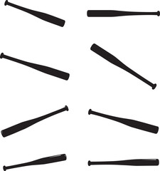 Collection of eight black baseball bat silhouettes on a white background arranged in a grid pattern