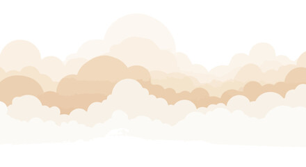 Illustration of a layered cloudscape in shades of beige and white.