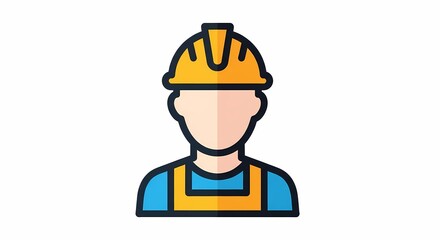 Colorful Flat Style Vector Illustration of Construction Worker Wearing Helmet and Safety Vest for Industrial Design Use