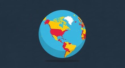 Vibrant Flat Design Illustration of the Earth Globe Centered on North and South America, Ideal for Global Business and Travel Concepts