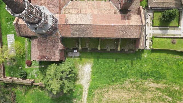 Medieval Abbey near Milan from Drone