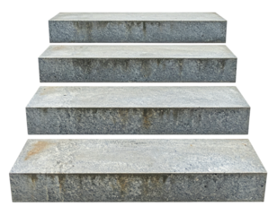 Four gray stone steps, each slightly weathered, against a transparent background