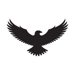Obraz premium Eagle vector illustration of a black silhouette in flight with spread wings symbolizing wild nature and freedom