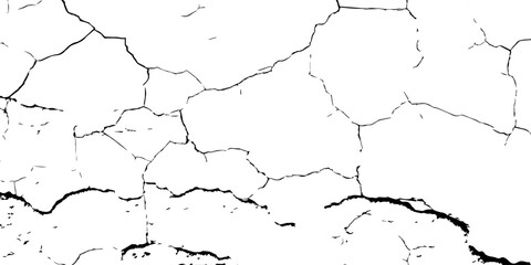 Illustrate abstract broken ground, with bold black cracks creating sharp geometric patterns across a white surface.