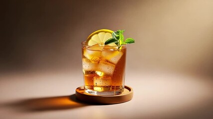 Iced tea with lemon and mint on a coaster - Powered by Adobe