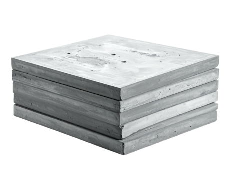 Stacked, square, concrete slabs against a black background, showing varying textures and shades of grey