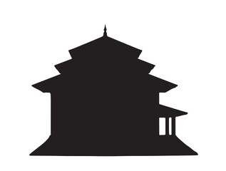 Octagon house in silhouette full white background.