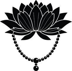 Black lotus flower with pearl necklace pendant white