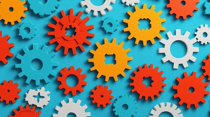 Infographic of gear system jammed by  tariff  signs, economic slowdown