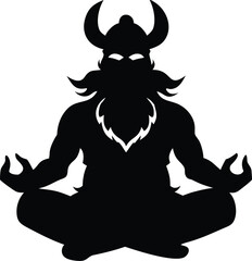 Black silhouette of a bearded warrior in meditation pose