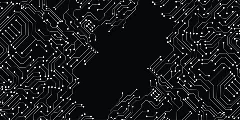 Abstract Technology Circuit Lines on Black Background With Copy Space For Text. Vector Art