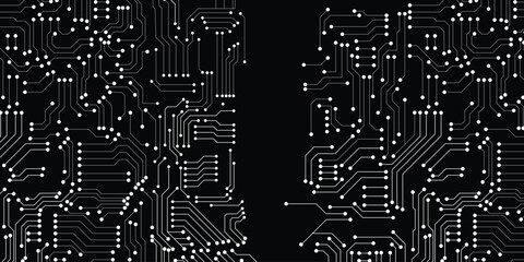 Abstract Technology Circuit Lines on Black Background With Copy Space For Text. Vector Art