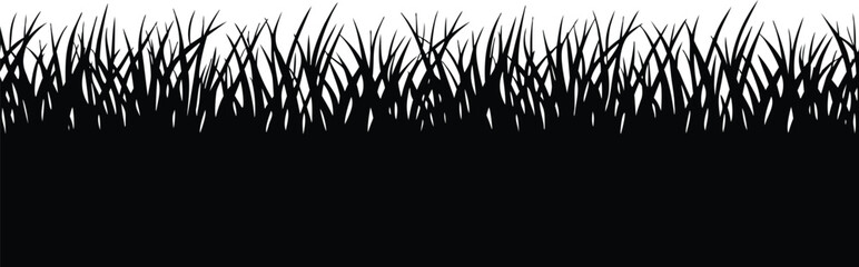 Black silhouette of grass blades against white background