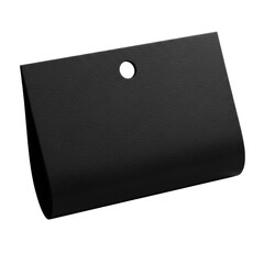 Extreme close-up macro of a luxurious blank black rectangular tag, velvety matte finish, rounded corners, punched hole, isolated on a transparent background. Concept of meticulous craftsmanship