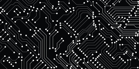 White circuit connection on black background. High-tech circuit board connection system. futuristic digital innovation background.