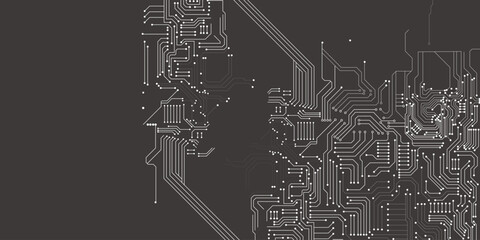 White line and dot technology circuit board on black background. 