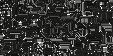 White line and dot technology circuit board on black background. 