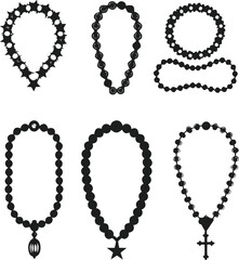 Six Black Silhouette Necklaces and Rosaries rosary