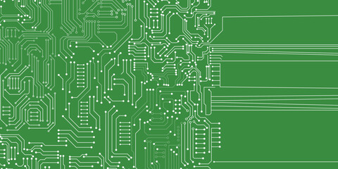 White line and dot technology circuit board on green background. 