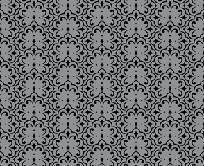 Flower geometric pattern. Seamless vector background. Gray and black ornament
