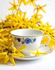 Elegant teacup with yellow flowers; perfect for morning tea