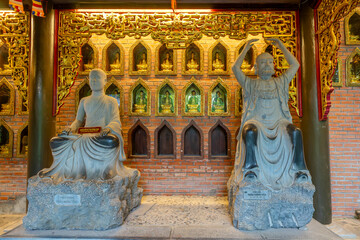 Buddha statues along the corridor lead to Bai Dinh pagoda, one of the largest in the south east Asia in Ninh Binh, Vietnam