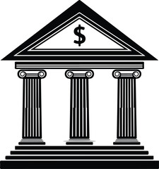 Obraz premium Classical bank building with columns and a dollar sign