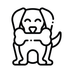 A cartoonish lineart illustration of a dog holding a bone