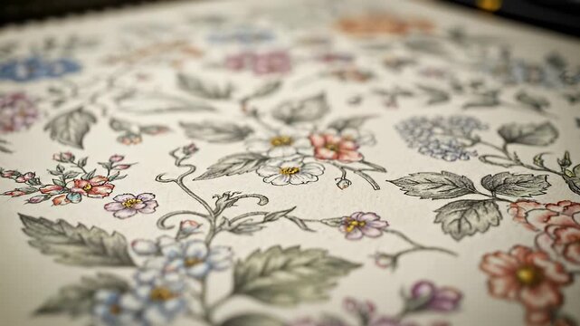 The floral pattern showcases intricate flowers and detailed leaves. The floral design highlights the colorful petals and realistic leaves.