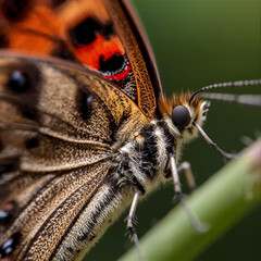 Extreme Close-up Macro Photo of Butterfly Head Antenna and Wing Detail on Stem
