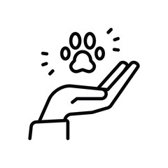 A hand supports a paw print icon with radiating lines
