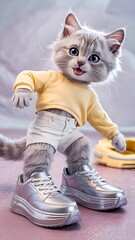 Cat in Fashion: A stylish cat donning fashionable attire, with a playful charm. Capture the joy and creativity.