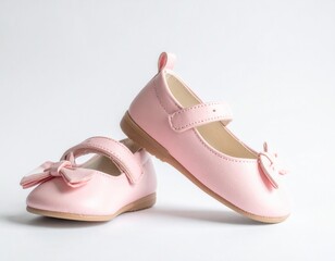 Naklejka premium Pink baby girl shoes with bow design, childhood footwear