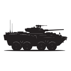 Black silhouette of an armored military vehicle with wheels and a turret