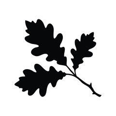 Naklejka premium Silhouette of oak leaves on a branch, creating a stark contrast against white, oak branch silhouette vector illustration