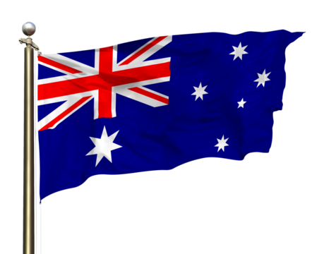 Transparent Background Cutout Isolated Australia Flag Waving In The Wind