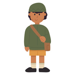 Flat cartoon illustration of a boy student. Education and learning concept with young boy in uniform, holding books, perfect for school and classroom designs.