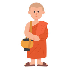 Flat cartoon vector illustration of a Buddhist monk. Spiritual and religious concept in minimal flat design style, perfect for culture, temple, and meditation themes.
