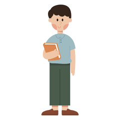Flat cartoon illustration of a male teacher. Education and learning concept with teacher character standing in classroom, perfect for school, study, and knowledge themes.