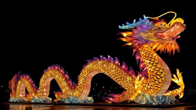 Colorful dragon lantern displayed against a black background