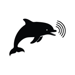 Silhouette of a communicating dolphin showing echolocation waves, a friendly marine animal, dolphin communicating with sounds silhouette vector illustration