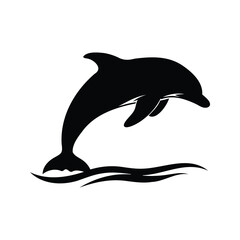 Elegant Silhouette of a Dolphin Leaping Over the Water in Monochrome Style, dolphin jumping out of water silhouette vector illustration